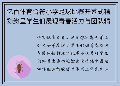 亿百体育合符小学足球比赛开幕式精彩纷呈学生们展现青春活力与团队精神